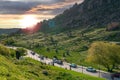 Sivrihisar, Eskisehir, Turkey - May 8 2022: Beautiful park at the foot of the Sivrihisar mountain at sunset