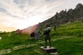 Sivrihisar, Eskisehir, Turkey - May 8 2022: Beautiful park at the foot of the Sivrihisar mountain at sunset