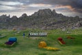 Sivrihisar, Eskisehir, Turkey - May 8 2022: Gonul Mountain name as 3D letters and text sculpture in the hill