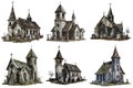 Six Abandoned Churches with Graveyards Royalty Free Stock Photo