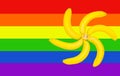 Six bananas, a condom and six colors of the rainbow flag are the symbol of the gay pride parade Royalty Free Stock Photo