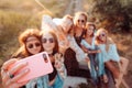 Six beautiful girls make selfie