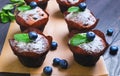 Six berry muffins with berries blueberry Royalty Free Stock Photo