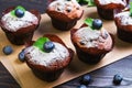 Six berry muffins with berries blueberry Royalty Free Stock Photo