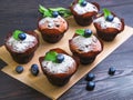 Six berry muffins with berries blueberry Royalty Free Stock Photo