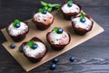 Six berry muffins with berries blueberry Royalty Free Stock Photo