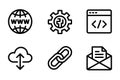 Six black outline icons for web development and technology on a white background internet world Royalty Free Stock Photo