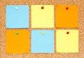 Six Blank Sticky Notes On Cork Bulletin Board Royalty Free Stock Photo