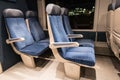 Six blue train seats Royalty Free Stock Photo