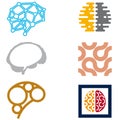 Six brain icons in flat and plain style.