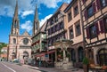 Six Bucket Well and St. Pierre church in Obernai Royalty Free Stock Photo