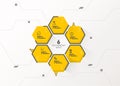 Six business yellow hexagons vector template in circle with place for your text