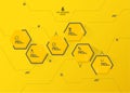 Six business yellow hexagons vector template in circle with place for your text