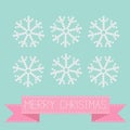 Six button snowflakes on blue Pink ribbon. Merry Christmas card. Flat design
