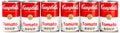 Six can tins of Campbell`s brand tomato soup Royalty Free Stock Photo