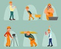 Six cartoon builders Royalty Free Stock Photo