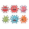 Six cartoon virus characters, unique color expression, representing different viruses. Cartoon