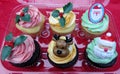 Six Christmas festive cupcakes set Royalty Free Stock Photo