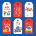 Six Christmas sale labels with cute elf characters celebrate Christmas Royalty Free Stock Photo