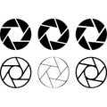 Six circular camera aperture icons with geometric blades Royalty Free Stock Photo