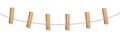 Six Clothes Pins Wooden Pegs Clothes Line Rope