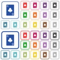 Six of clubs card outlined flat color icons Royalty Free Stock Photo