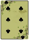 Six of Clubs playing card. Unique hand drawn pocker card. One of 52 cards in french card deck, English or Anglo-American pattern. Royalty Free Stock Photo