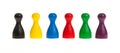 Six colored pawns