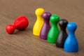 Six colored pawns isolated
