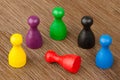 Six colored pawns isolated