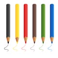 Six colored pencils isolated on white background. Pencils draw. Baby colorful colored pencils. Vector illustration.