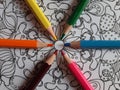 Six colored pencils an mandala