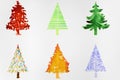 Six colorful christmas trees. Royalty Free Stock Photo