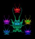 Six colorful fantasy alien characters created of rose macros on black background Royalty Free Stock Photo