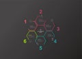 Six colorful hexagon vector progress steps illustration with icons and place for your company information. Royalty Free Stock Photo