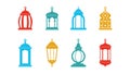 Six colorful ramadan lanterns isolated on white background