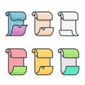 Six colorful scroll banners cartoon style. Flat design scrolls isolated white background, empty