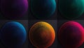 Six colorful spheres with dot patterns on dark background Royalty Free Stock Photo
