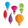 Six colourful vector lightbulbs