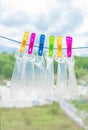 Six condoms drying on the rope.