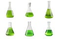 Six Conical Flasks Filled With Green Liquid On White Background Royalty Free Stock Photo