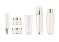 Six cosmetic containers for lotion, cream and other isolated in white.