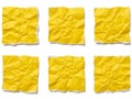 Six crumpled yellow post-it notes isolated on white background Royalty Free Stock Photo