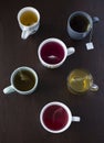 Six Cups of various teas Royalty Free Stock Photo