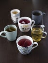 Six Cups of various teas Royalty Free Stock Photo