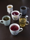 Six Cups of various teas Royalty Free Stock Photo