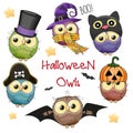 Six Cute Halloween Owls Royalty Free Stock Photo