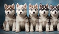 Six Husky dog puppies portrait