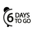 Six days countdown. Minimal bold icon. Simple monochrome clock. Event reminder vector.