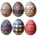 Six Decorated Easter Eggs with Intricate Folk Designs Perfect for Spring Celebrations Royalty Free Stock Photo
